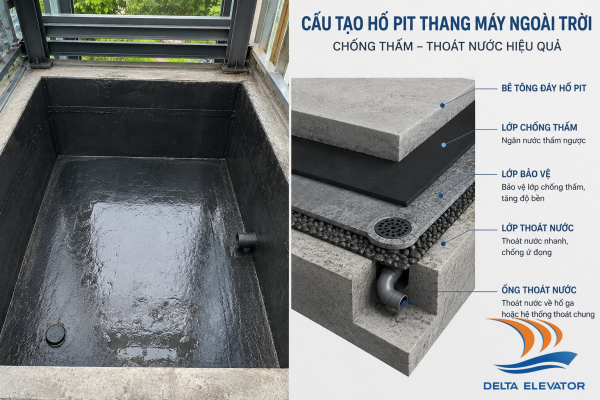 Hệ thống chống thấm và thoát nước cho hố pit thang máy ngoài trời