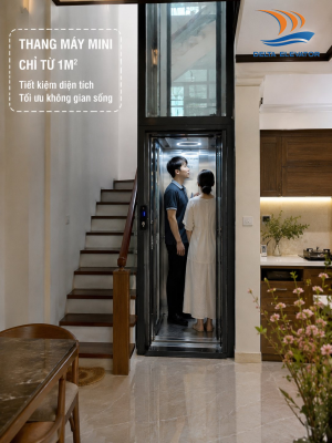Thang máy mini Delta lắp trong nhà phố diện tích nhỏ chỉ từ 1m²