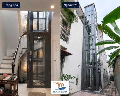 So sánh phương án lắp thang máy trong nhà và ngoài trời cho nhà phố