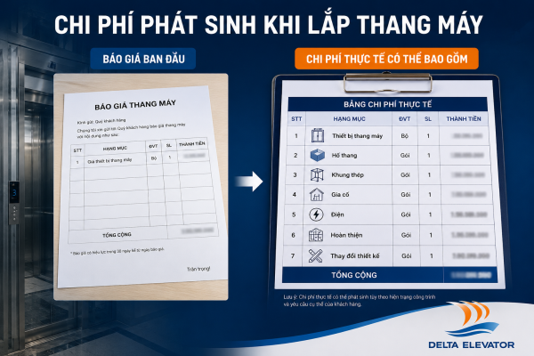 Chi phí lắp thang máy thực tế thường nhiều hơn báo giá thiết bị ban đầu