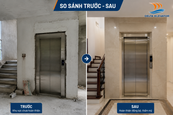 Chi phí hoàn thiện khu vực thang máy giúp đồng bộ với kiến trúc tổng thể