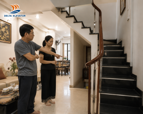 Gia chủ lo ngại lắp thang máy sẽ làm mất diện tích sinh hoạt của nhà cải tạo