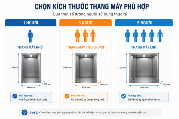 Lựa chọn kích thước thang máy gia đình dựa trên số lượng thành viên sử dụng