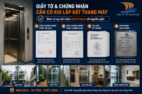 Sản phẩm thang máy cần có nguồn gốc rõ ràng và đầy đủ chứng nhận chất lượng