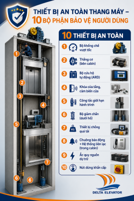 Thiết bị an toàn thang máy: 10 bộ phận giúp bảo vệ người dùng
