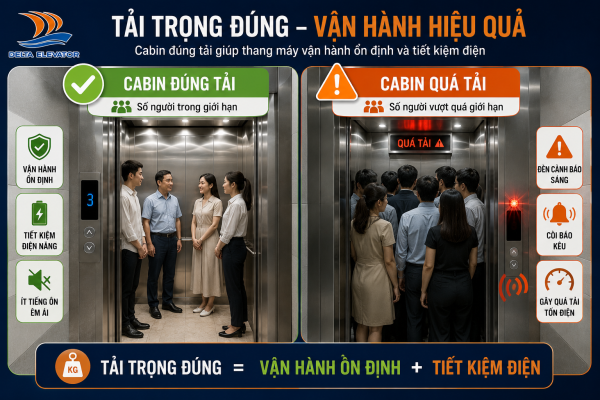 Tuân thủ tải trọng cho phép giúp thang máy vận hành tiết kiệm điện