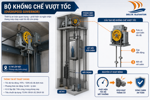 Bộ khống chế vượt tốc Governor giám sát tốc độ thang máy