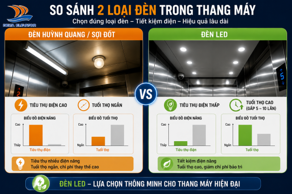 Đèn LED trong cabin thang máy tiết kiệm điện và có tuổi thọ cao