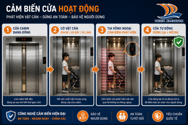 Công tắc giới hạn hành trình bảo vệ cabin khỏi vượt phạm vi an toàn