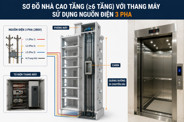 Nhà từ sáu tầng trở lên cần điện 3 pha để thang máy vận hành ổn định