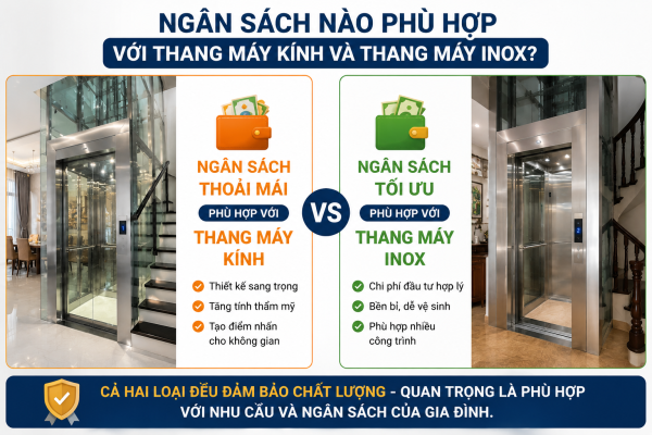 Lựa chọn thang máy kính hay Inox dựa trên ngân sách của gia đình