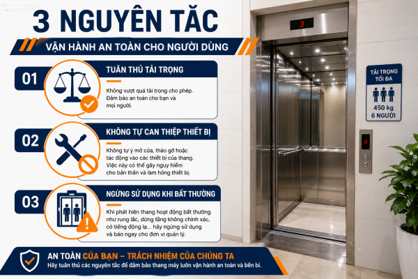Ba nguyên tắc vận hành an toàn thang máy cho người sử dụng