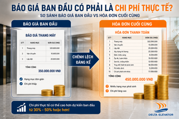 Báo giá thang máy thấp ban đầu có thể phát sinh nhiều chi phí khi lắp đặt