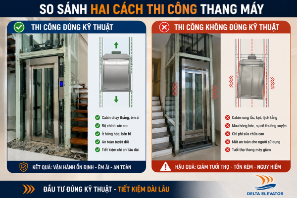 Chất lượng thi công không đảm bảo ảnh hưởng đến vận hành thang máy