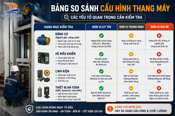 Bảng so sánh cấu hình thiết bị giúp đánh giá chính xác giá trị báo giá thang máy