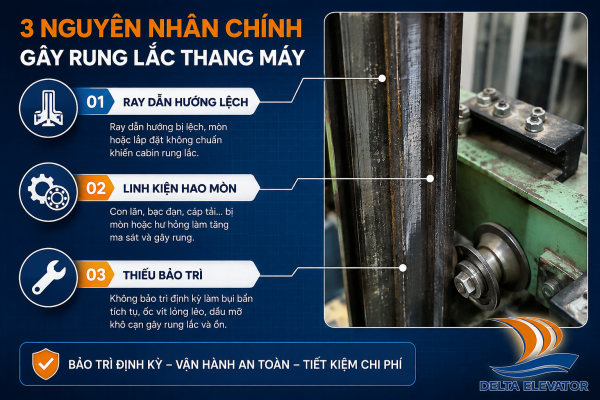 Ba nguyên nhân chính khiến thang máy rung lắc bất thường khi vận hành