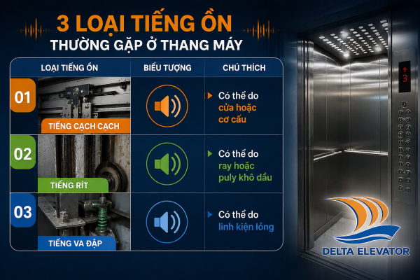 Ba loại tiếng ồn bất thường thường gặp ở thang máy gia đình