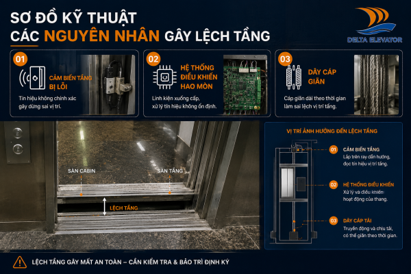 Các nguyên nhân kỹ thuật khiến thang máy dừng tầng không chính xác