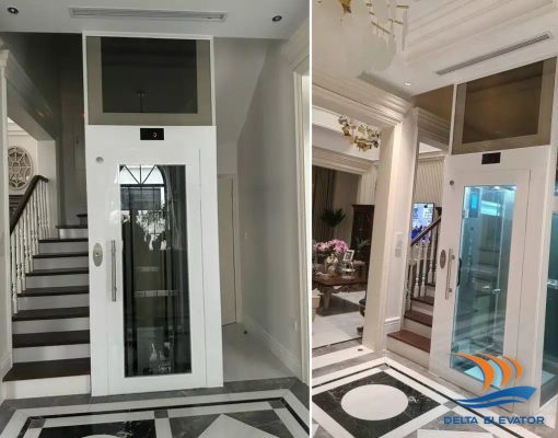 Thang máy đặt giữa lòng cầu thang bộ tận dụng không gian sẵn có của nhà ngang 3m