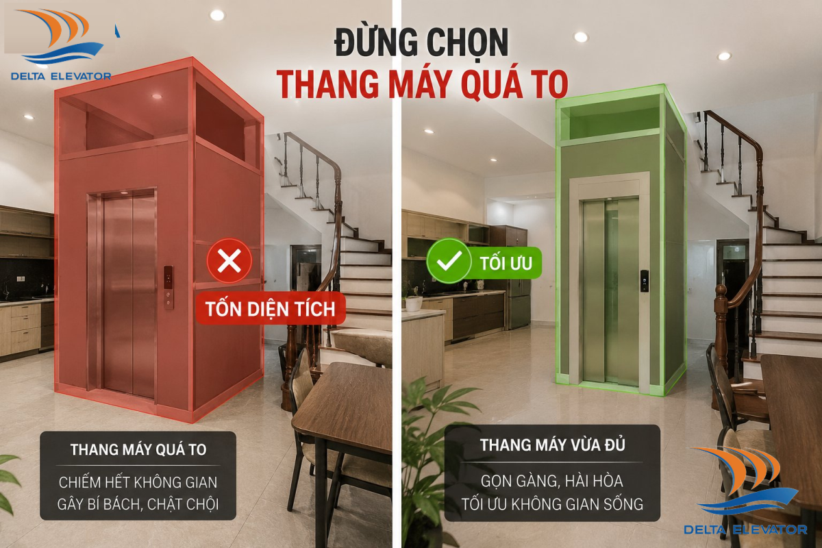 Đừng chọn thang máy quá to nếu không muốn tốn diện tích nhà - Tư vấn từ Delta