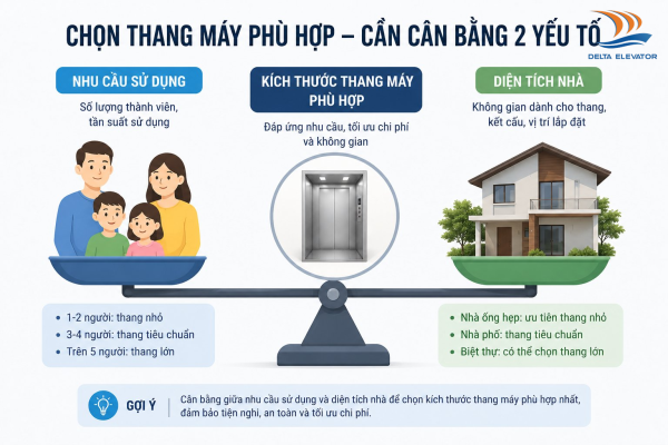 Cân bằng giữa nhu cầu sử dụng và diện tích nhà để chọn thang máy phù hợp
