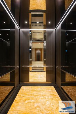 Cabin thang máy không lắp gương phù hợp với phong cách thiết kế tối giản hoặc cabin rộng