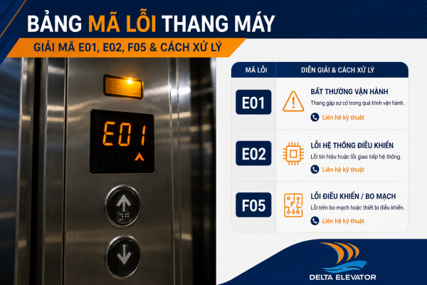 Bảng mã lỗi thang máy E01 E02 F05 và cách xử lý cơ bản