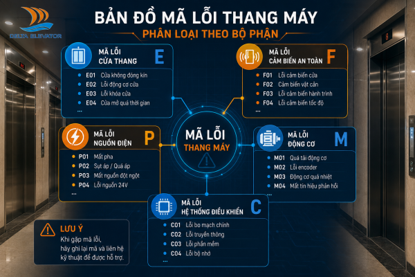 Các nhóm mã lỗi thang máy phân loại theo bộ phận