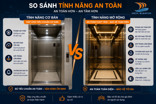 So sánh tính năng an toàn giữa hai phân khúc thang máy gia đình