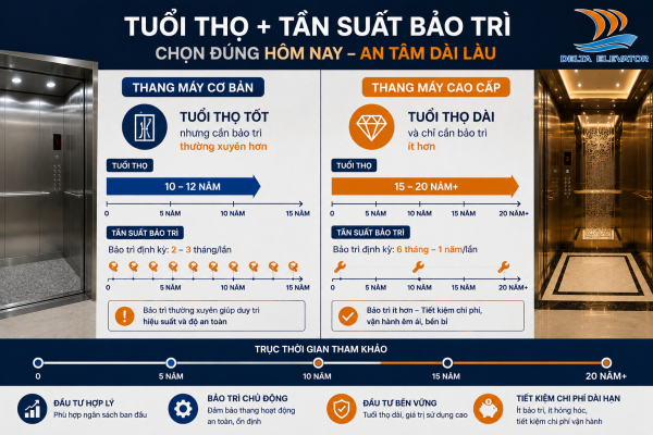 So sánh độ bền và tuổi thọ giữa hai phân khúc thang máy