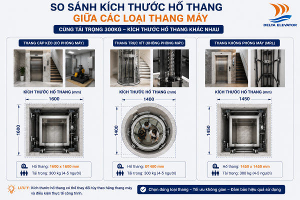 Mỗi loại thang máy có yêu cầu khác nhau về kích thước hố thang