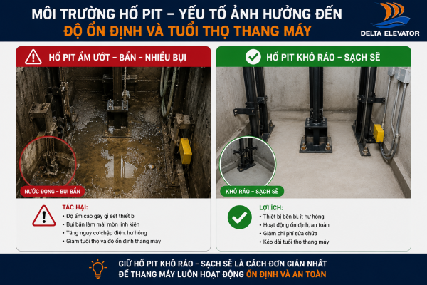 Môi trường lắp đặt ẩm thấp ảnh hưởng đến tuổi thọ linh kiện thang máy