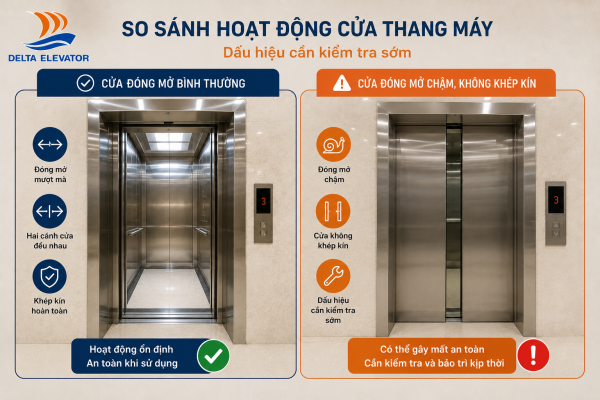 Cửa thang máy đóng mở không ổn định là dấu hiệu cần kiểm tra sớm