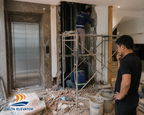 Công trình thang máy phải sửa chữa lại do mắc sai lầm khi lắp đặt ban đầu