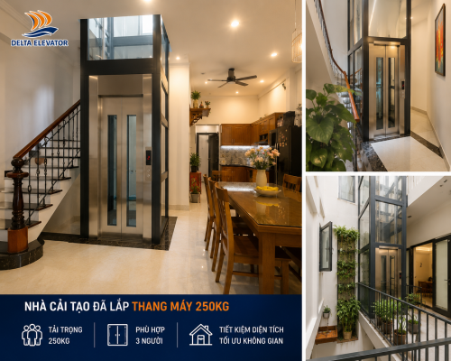 Thang máy 250kg là lựa chọn phù hợp cho nhà cải tạo có diện tích hạn chế