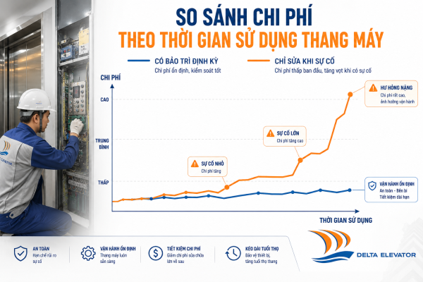 So sánh chi phí giữa bảo trì định kỳ và chỉ sửa khi có sự cố thang máy