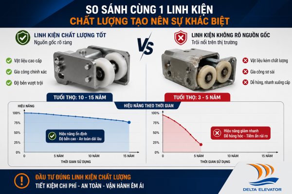 Chất lượng thiết bị ảnh hưởng trực tiếp đến tuổi thọ linh kiện thang máy