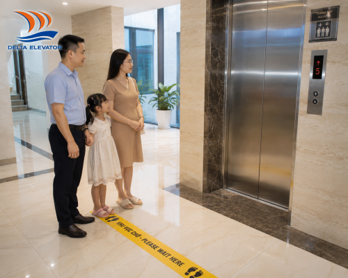 Giữ khoảng cách an toàn với cửa thang máy khi chờ