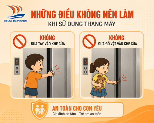 Hướng dẫn trẻ không đưa tay hoặc đồ vật vào khe cửa thang máy