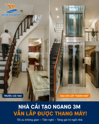 Nhà cải tạo ngang 3m tận dụng không gian sẵn có để lắp thang máy