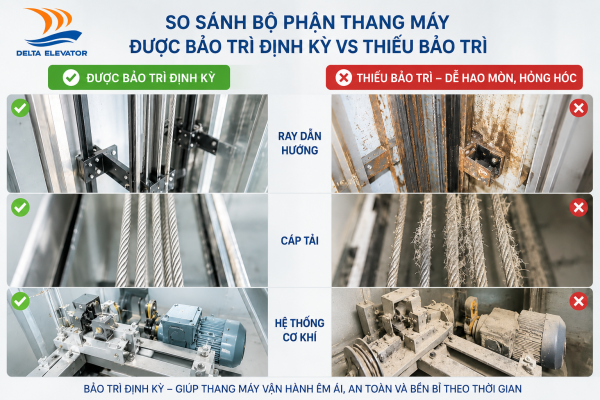 Thiếu bảo trì định kỳ khiến các bộ phận thang máy hao mòn nhanh hơn