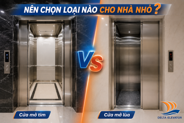 So sánh thang máy cửa mở tim và cửa mở lùa cho nhà nhỏ