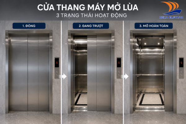 Thang máy cửa mở lùa với cánh trượt sang một bên phù hợp cho nhà có diện tích hạn chế