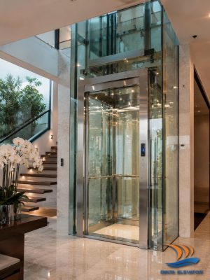 Thang máy kính phù hợp với ngôi nhà hiện đại tạo điểm nhấn sang trọng