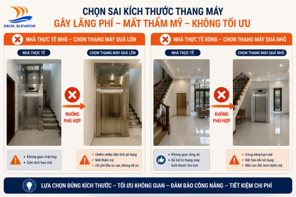 Không khảo sát dẫn đến chọn sai phương án lắp đặt thang máy