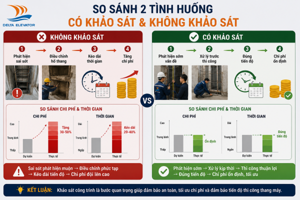 So sánh chi phí và tiến độ khi có và không khảo sát công trình