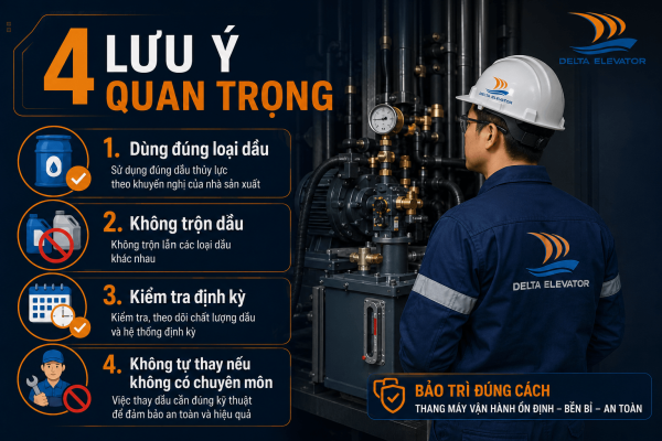 4 Lưu ý quan trọng khi thay dầu thang máy thủy lực đảm bảo an toàn và hiệu quả