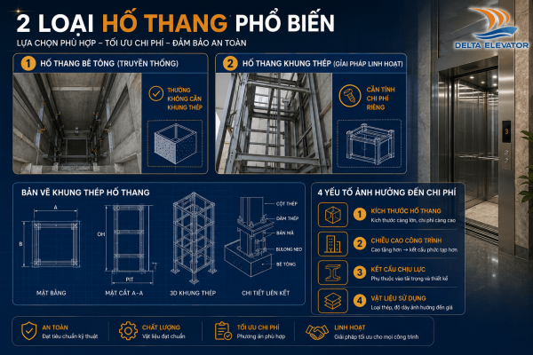 Chi phí khung thép cho hố thang thang máy phụ thuộc vào kích thước và chiều cao công trình