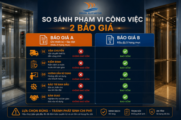 So sánh phạm vi công việc trong hai báo giá thang máy khác nhau