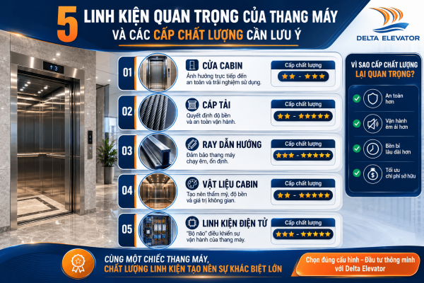 5 Linh kiện quan trọng của thang máy có nhiều cấp chất lượng khác nhau